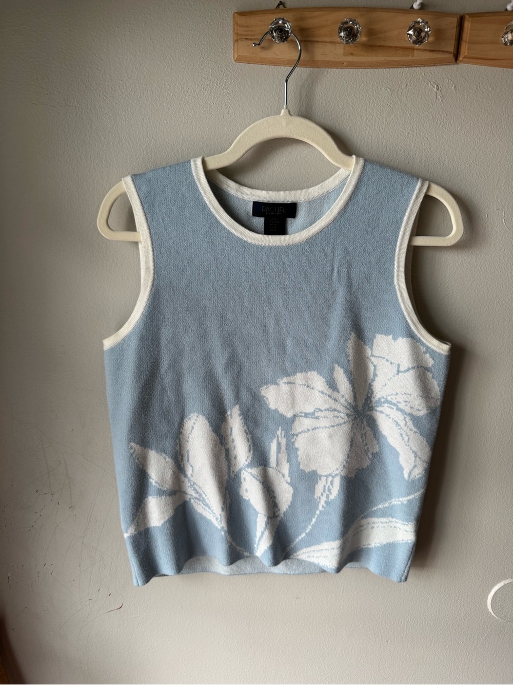 RACHEL Rachel Roy Light Blue White Floral Jacquard Knit Sweater Vest - Medium